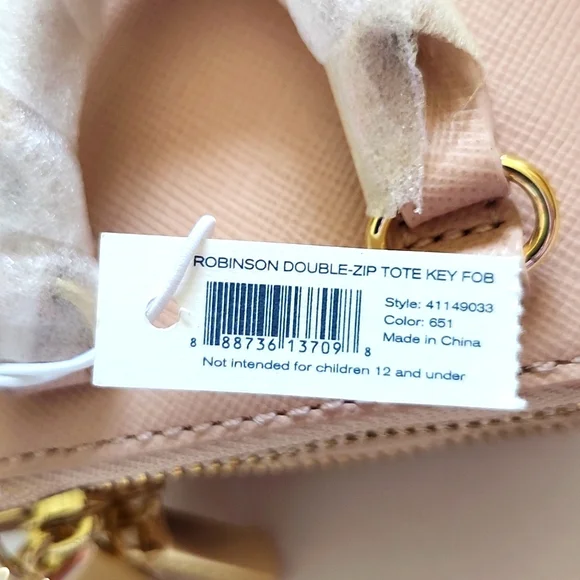 NWT TORY BURCH Mini Robinson Double Zip Leather Tote Gold Key Fob Bag Charm - Picture 9 of 9